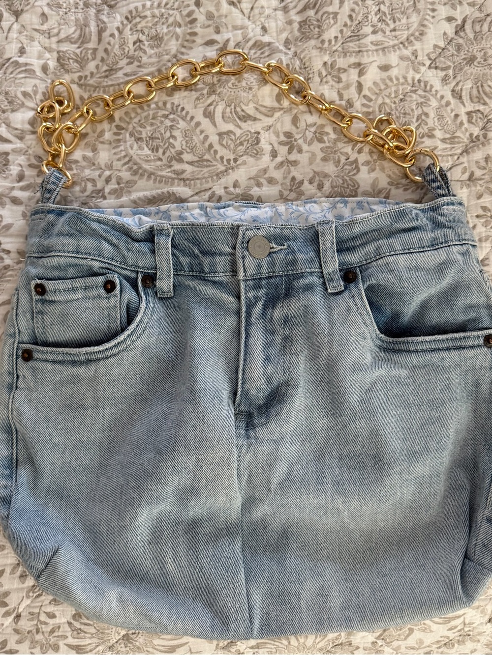 Upcycled Levi 551Z Denim Shoulder Bag with Gold Chain